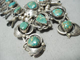 Women's Vintage Native American Navajo Royston Turquoise Sterling Silver Squash Blossom Necklace-Nativo Arts