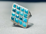 Very Intricate Vintage Native American Zuni Turquoise Inlay Sterling Silver Ring Old-Nativo Arts
