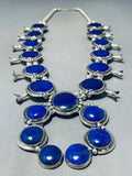 Full Naja Very Rare Native American Navajo Lapis Sterling Silver Squash Blossom Necklace-Nativo Arts