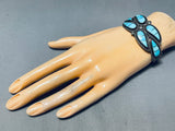 Native American One Of The Most Detailed Vintage Zuni Turquoise Inlay Sterling Silver Bracelet-Nativo Arts