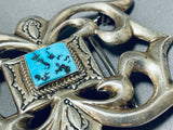 Native American Phenomenal Vintage Navajo Sleeping Beauty Turquoise Sterling Silver Buckle-Nativo Arts