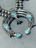 Powerful Womens Vintage Native American Navajo Turquoise Sterling Silver Squash Blossom Necklace-Nativo Arts