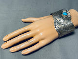 Extreme Detail Huge Vintage Native American Navajo Eagle Turquoise Sterling Silver Bracelet-Nativo Arts