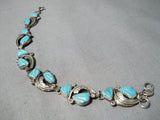 Detailed Vintage Native American Zuni Eleanor Weeka Turquoise Sterling Silver Link Bracelet-Nativo Arts