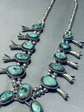 243 Gram Vintage Native American Navajo Turquoise Sterling Silver Squash Blossom Necklace-Nativo Arts
