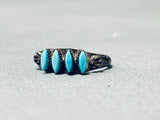 Early Vintage Native American Zuni Turquoise Needle Sterling Silver Ring Old-Nativo Arts