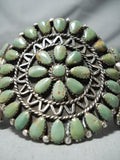 Very Rare Vintage Native American Navajo Green Turquoise Sterling Silver Bracelet Old-Nativo Arts