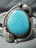 Expressive Vintage Native American Navajo Kingman Turquoise Sterling Silver Bracelet Old-Nativo Arts