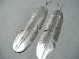 Impressive Navajo Native American Sterling Silver Feather Pendant Earrings-Nativo Arts