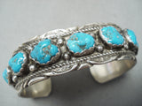 Cel Yazzie Vintage Native American Navajo Blue Gem Turquoise Sterling Silver Bracelet-Nativo Arts