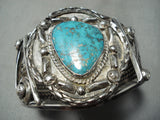 Opulent Vintage Native American Navajo Swirl Sterling Silver Turquoise Bracelet Old-Nativo Arts