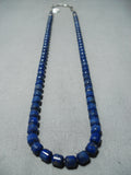 Very Rare Tubed Midnight Lapis Vintage Native American Navajo Sterling Silver Necklace- Signed!-Nativo Arts