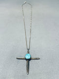 Marvelous Vintage Native American Navajo Blue Gem Sterling Silver Cross Necklace-Nativo Arts