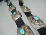 Outstanding Vintage Native American Navajo Morenci Turquoise Sterling Silver Concho Belt Old-Nativo Arts
