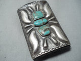 Magnificent Vintage Native American Navajo Green Turquoise Sterling Silver Leather Bowguard-Nativo Arts