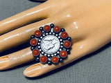 Crazy Best Navajo Coral Coin Sterling Silver Native American Ring-Nativo Arts
