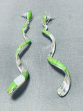 Exquisite Native American Navajo Gaspeite Opal Sterling Silver Large Spiral Earrings-Nativo Arts