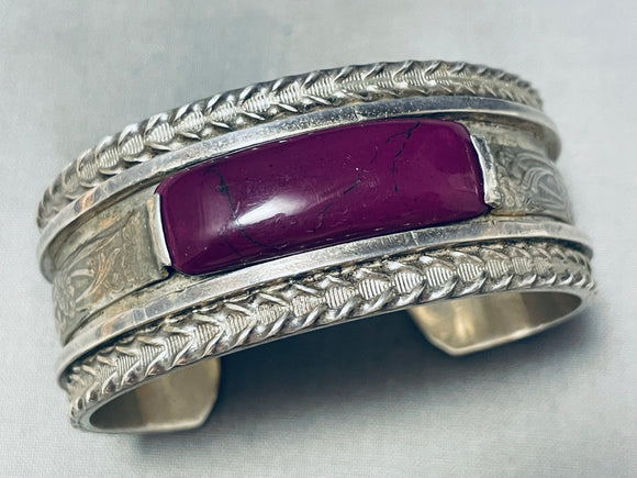 Native American Heavy Vintage Southwestern Sterling Silver Sugilite Bracelet Cuff-Nativo Arts