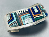 Native American Incredible Intricate Vintage Turquoise Lapis Sterling Silver Inlay Bracelet-Nativo Arts