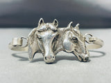 Extraordinary Native American Navajo Signed Sterling Silver Handcarved Horses Bracelet-Nativo Arts