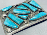 Don Platero Vintage Native American Navajo Blue Gem Turquoise Sterling Silver Buckle-Nativo Arts