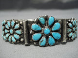 Superior Vintage Native American Navajo Flower Turquoise Sterling Silver Bracelet Old-Nativo Arts