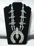 Women's Vintage Native American Navajo Needle Turquoise Sterling Silver Squash Blossom Necklace-Nativo Arts
