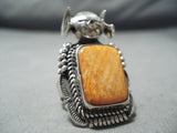 Outstanding Navajo Orange Spiny Oyster Sterling Silver Ring Native American-Nativo Arts
