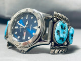Important Vintage Native American Zuni Sleeping Beauty Turquoise Sterling Silver Watch Bracelet-Nativo Arts