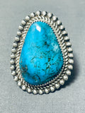 Breathtaking Signed Native American Navajo Pilot Mountain Turquoise Sterling Silver Ring-Nativo Arts