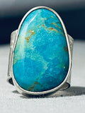 Breathtaking Native American Navajo Gigantic Royston Turquoise Sterling Silver Ring-Nativo Arts