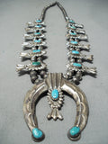 Women's Vintage Native American Navajo Turquoise Sterling Silver Squash Blossom Necklace-Nativo Arts