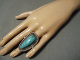 Huge Vintage Navajo Carico Lake Turquoise Sterling Silver Native American Ring-Nativo Arts