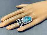 Fabulous Native American Navajo Kingman Turquoise Sterling Silver Kachina Ring-Nativo Arts
