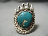 Amazing Vintage Native American Navajo Paw Cerrillos Turquoise Sterling Silver Ring Old-Nativo Arts