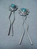 Fabulous Vintage Native American Navajo Royston Turquoise Sterling Silver Hairpins Set Old-Nativo Arts