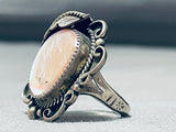 Cute Vintage Navajo Pink Shell Sterling Silver Native American Ring Old-Nativo Arts