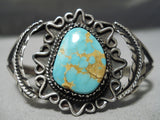 Stunning Vintage Native American Navajo #8 Turquoise Sterling Silver Leaf Bracelet Old-Nativo Arts