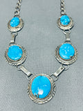 Cute Vintage Native American Navajo Blue Gem Turquoise Sterling Silver Necklace-Nativo Arts