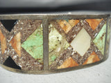 Signed Vintage Native American Navajo Lime Green Turquoise Sterling Silver Inlay Bracelet-Nativo Arts