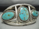 Heavy Vintage Native American Navajo Triple Turquoise Sterling Silver Bracelet Old-Nativo Arts