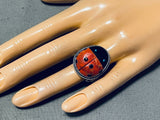 Important Ben Begaye Native American Navajo Coral Turquoise Sterling Silver Ladybug Ring-Nativo Arts