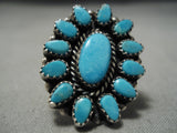 Huge Vintage Native American Navajo Carico Lake Turquoise Sterling Silver Satellite Ring-Nativo Arts