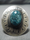 Amazing Vintage Navajo Round Hat Sterling Silver Native American Turquoise Ring-Nativo Arts