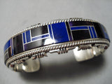 Thick Heavy!! Vintage Native American Navajo Lapis Onyx Sterling Silver Bracelet-Nativo Arts