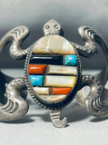 Important Vintage Native American Navajo Turquoise Inlay Sterling Silver Turtle Bracelet-Nativo Arts