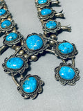 Blue Thunder Turquoise Vintage Native American Navajo Sterling Silver Squash Blossom Necklace-Nativo Arts