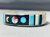 Thicker Signed Vintage Native American Navajo Turquoise Inlay Sterling Silver Bracelet-Nativo Arts