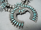 Women's Vintage Native American Zuni Turquoise Sterling Silver Squash Blossom Necklace Old-Nativo Arts