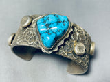 Native American Heavy 100 Gram Spiderweb Sterling Silver Turquoise Bracelet Cuff-Nativo Arts
